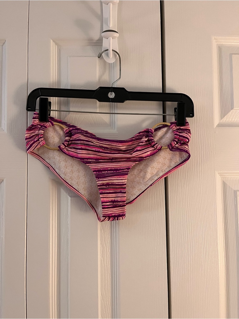 Victoria's Secret Pink Multi-Stripe Bikini Bottom with Gold Rings